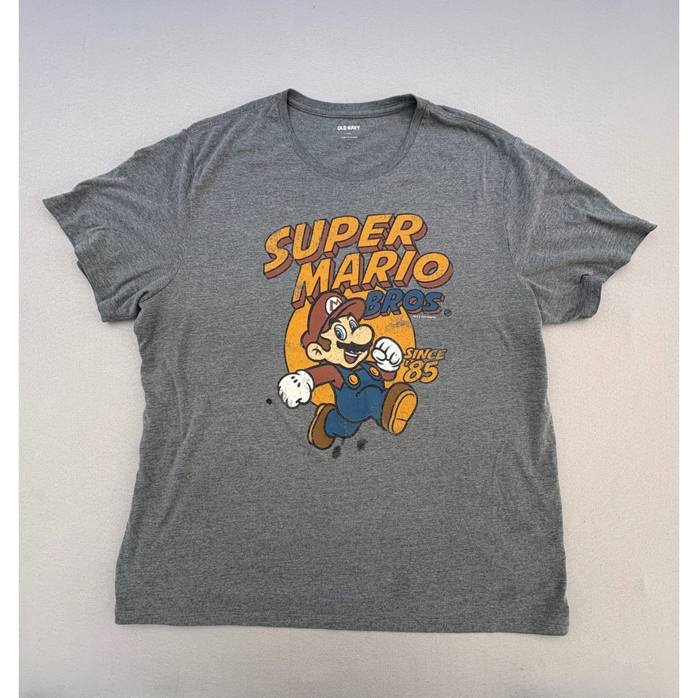 Super Mario Bros Graphic Tee‎ Mens XXL Gray Heathered Retro Nintendo T-Shirt